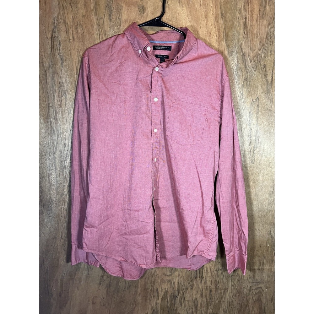 Banana Republic Large Custom 078 Wash Mens Grant Fit Peach Dress Shirt